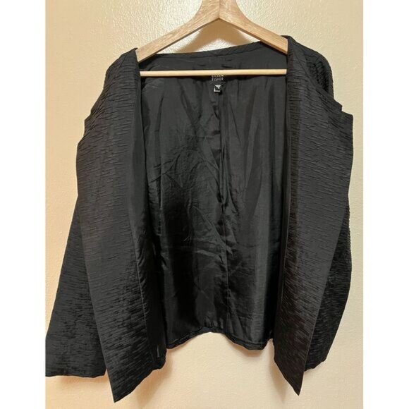 EILEEN FISHER Open Jacket 100% Silk Black Crinkle Open Magnet Closure Women's S - Picture 13 of 16
